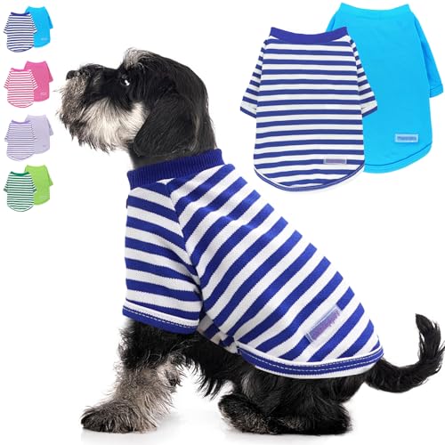 Hunde-Shirts für kleine Hunde, gestreiftes Muster, Blau, Größe L, 2 Stück Hunde-Shirts für kleine Hunde, gestreiftes Muster, Blau, Größe L, 2 Stück von Puppishy