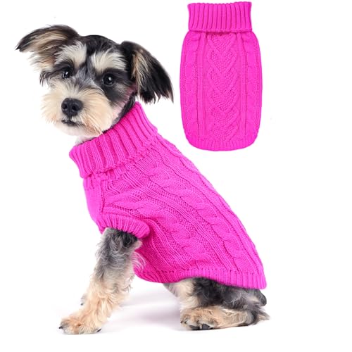 Hundepullover, Hundekleidung für kleine Hunde, gestrickt, warm, Rollkragen, Welpenkleidung, für kleine Hunde, für Herbst und Winter, Katzenbekleidung (Rosa, Größe S) von Puppishy