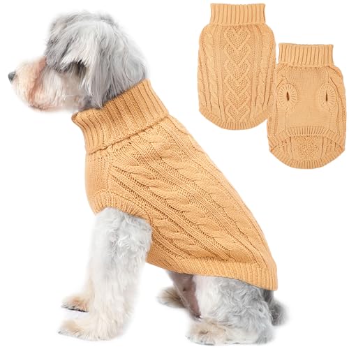 Hundepullover für kleine Hunde für den Winter, solider gestrickter Welpenpullover, warmer Haustier-/Katzenpullover, Hundepullover mit herzförmigem Design (Hellbraun, XS) von Puppishy