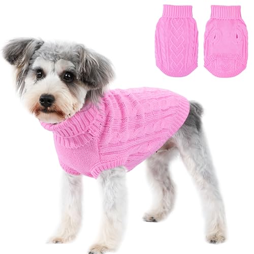 Hundepullover für kleine Hunde für den Winter, solider gestrickter Welpenpullover, warmer Haustier-/Katzenpullover, Hundepullover mit herzförmigem Design (Rosa, Größe L) von Puppishy