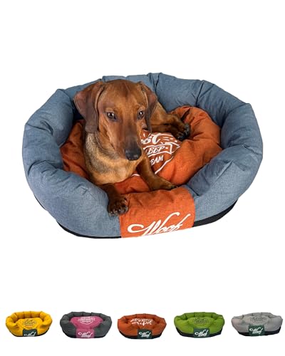 Pupply, Hundebett – Weiches und strapazierfähiges Hundebett für kleine und mittelgroße Hunde – bequemes, waschbares und stilvolles Kissen – ideal für tiefen Schlaf und Entspannung (Blau und Orange, M) von Pupply
