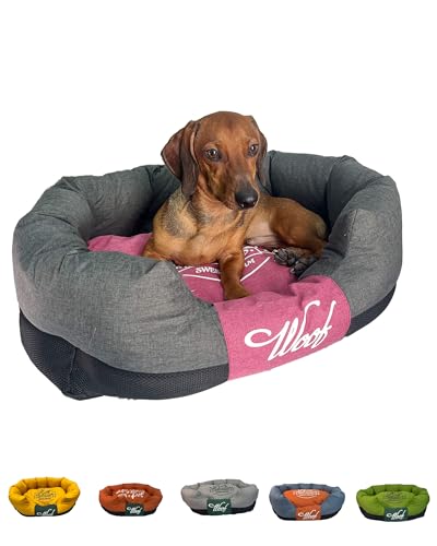 Pupply, Hundebett – Weiches und strapazierfähiges Hundebett für kleine und mittelgroße Hunde – bequemes, waschbares und stilvolles Kissen – ideal für tiefen Schlaf und Entspannung (Rosa und Grau, M) von Pupply