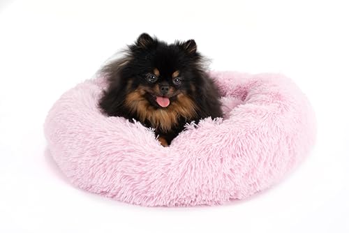 Wahre Tierliebe Hundebett Wolke, Waschbar Hundekissen, Hundekorb, Flauschiges Hundebett für große, mittelgroße & kleine Hunde, Anti-Angst-Kunstfell-Kuscheltier, Flauschiges (M (70CM), Hell Pink) von PuppyJoy