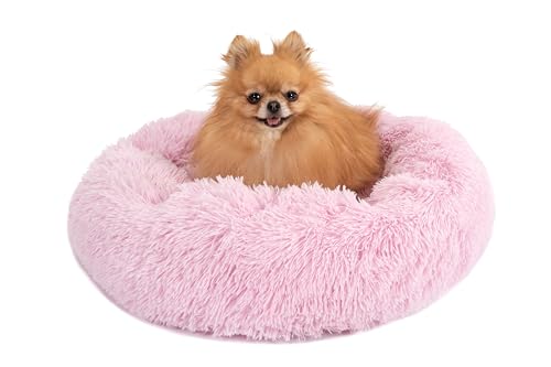 Wahre Tierliebe Hundebett Wolke, Waschbar Hundekissen, Hundekorb, Flauschiges Hundebett für große, mittelgroße & kleine Hunde, Anti-Angst-Kunstfell-Kuscheltier, Flauschiges (S (60CM), Hell Pink) von PuppyJoy