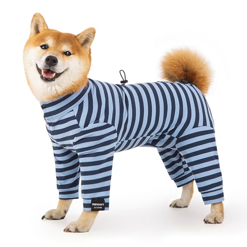 Hunde-Einteiler aus Fleece, für den Winter, für kleine, mittelgroße und große Hunde, dehnbar, für kaltes Wetter, Haustierwärmer, Overall, Welpen, Einteiler, leicht, blau gestreift, Größe 3XL Hunde-Einteiler aus Fleece, für den Winter, für kleine, mittelgroße und große Hunde, dehnbar, für kaltes Wetter, Haustierwärmer, Overall, Welpen, Einteiler, leicht, blau gestreift, Größe 3XL von Pupsooft