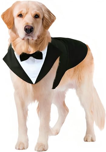 Puptail Hundeanzug oder Smoking und Bandana, Set für Hunde, Hochzeits-Party, Hunde-Hochzeits-Fliege, Hemd, formelle Hundekleidung für große und mittelgroße Hunde, Golden Retriever, Labrador, Größe von Puptail