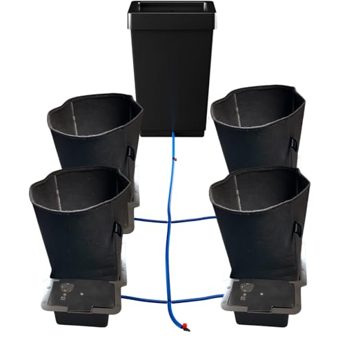 PuraPlants Bewässerungssystem mit AutoPot 1Pot-Komponenten und 15 Liter Feltpot Stofftöpfen - stromloses Grow-System für 2/3/4/6 Pflanzen – AquaValve5, Schläuche & Zubehör (4Pot) von PuraPlants