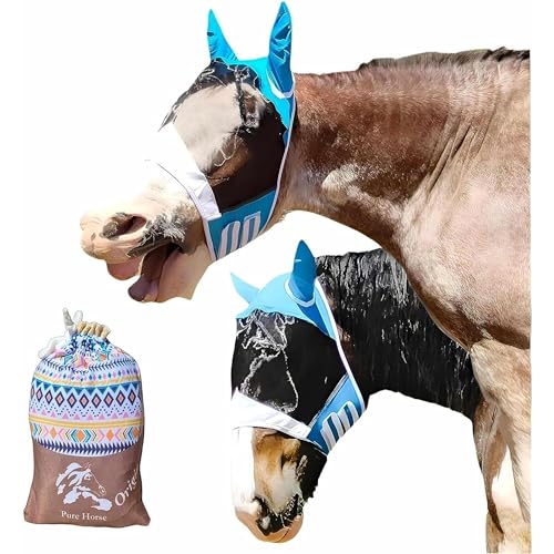 Vliegenmasker Paard | beschermt paarden tegen insecten, stof en uv 45% | vliegenkap met Oren | Perfect zittende maat, Anti-schurende ogen, Origin (L/Full) von Pure horse