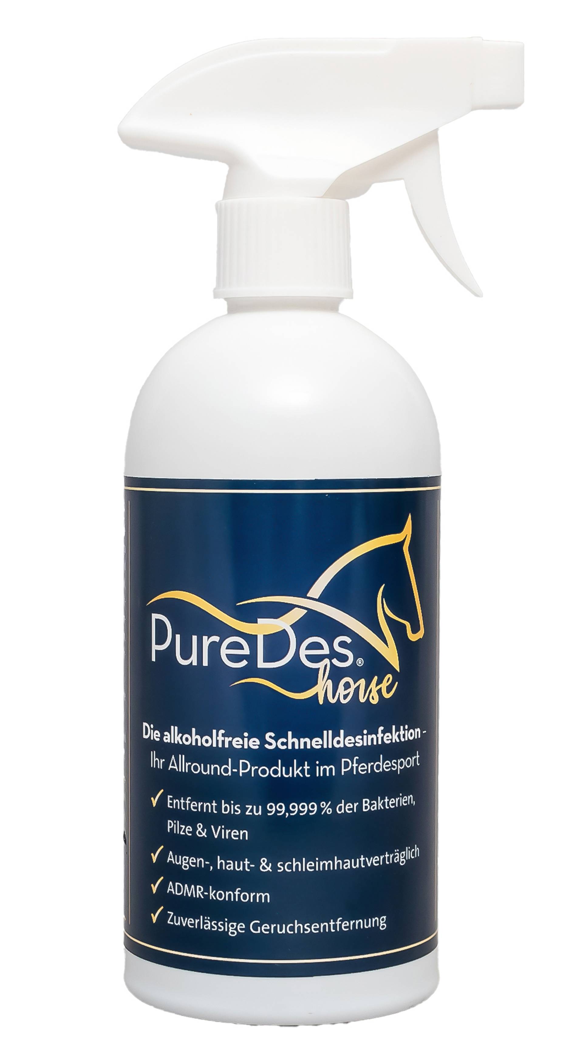 PureDes Horse Desinfektionsmittel 500ml Alkoholfreie Schnelldesinfektion für Pferd, Futter & Zubehör PureDes Horse Desinfektionsmittel 500ml Alkoholfreie Schnelldesinfektion für Pferd, Futter & Zubehör von PureDes