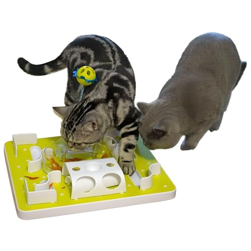 Purekatzenliebe Verstellbares Fummelbrett für Katzen - Intelligenzspielzeug: Selbstbeschäftigung & Futterfunktion - Adjustable Cat Activity Fun Board, 35 x 40 cm, Weiß & Grün von Purekatzenliebe