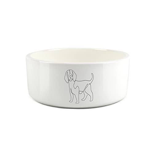 Beagle Dog Großer Futternapf für Hunde, feine Linienzeichnung, Keramik, Weiß von Purely Home