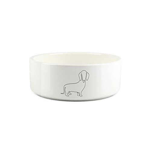 Dackel-Hundenapf, klein, feine Linienzeichnung, Keramik, Weiß von Purely Home