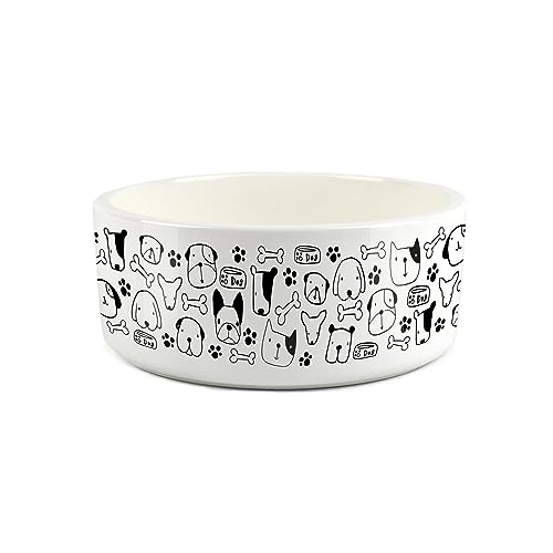 Fressnapf für Hunde, Keramik Hundenäpfe Schüssel Schale, groß, Happy Dogs-Design, Weiß von Purely Home