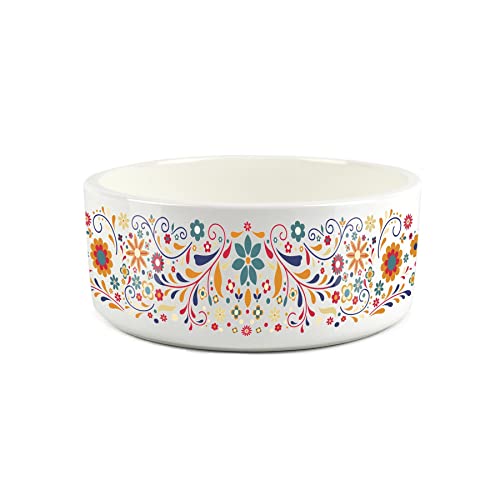 Purely Home Futternapf für Hunde, mexikanisches Blumenmuster, groß, Keramik, Weiß und mehrfarbig von Purely Home