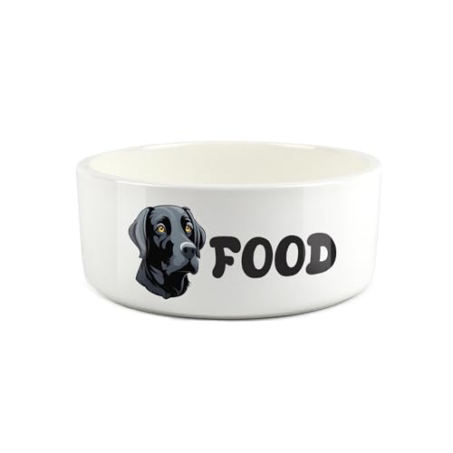 Futternapf mit schwarzem Labrador, Cartoon-Hundeporträt, großer Keramik-Futternapf – weißer Futternapf für Hunde von Purely Home