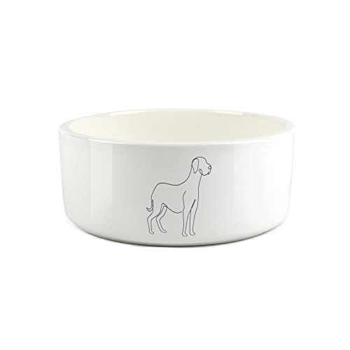 Großer Futternapf für Hunde, Deutsche Dogge, feine Linienzeichnung, Keramik, Weiß von Purely Home
