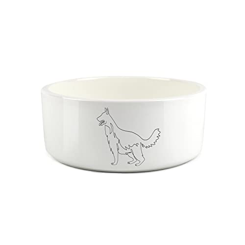 Großer Futternapf mit Deutscher Schäferhund, feine Linienzeichnung, Keramik, Weiß, Futternapf für Hunde von Purely Home