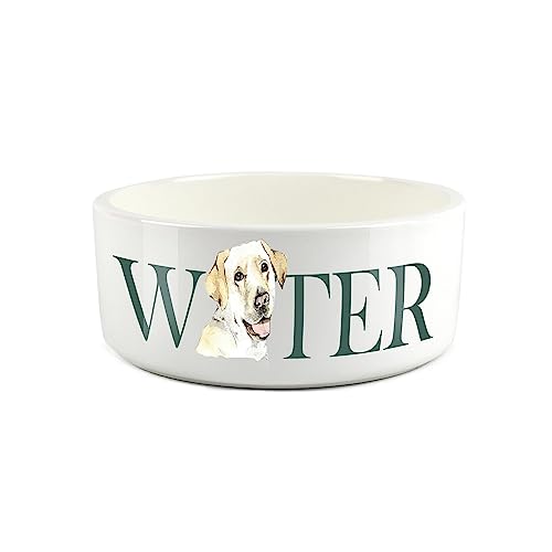 Labrador Futternapf – großer Keramiknapf mit goldenem Labrador, weißer Wassernapf für Hunde von Purely Home