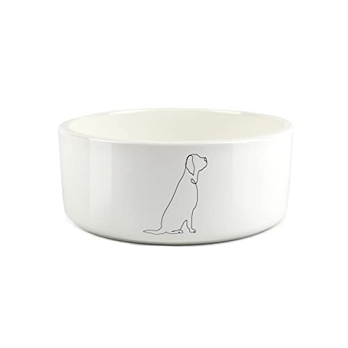 Labrador Hundefutternapf für Hunde, groß, feine Linienzeichnung, Keramik, Weiß von Purely Home