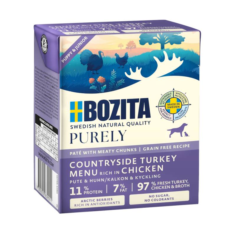 5 + 1 gratis! 6 x 370 g Bozita Purely Paté - Puppy & Junior mit Pute von Purely