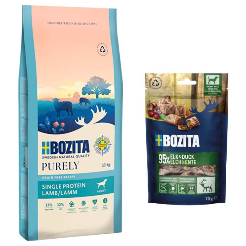 Bozita Dog Purely Grain Free + 2 x 70 g Meaty Bites mit Elch & Ente gratis! - 11 kg Adult Lamm Bozita Dog Purely Grain Free + 2 x 70 g Meaty Bites mit Elch & Ente gratis! - 11 kg Adult Lamm von Purely