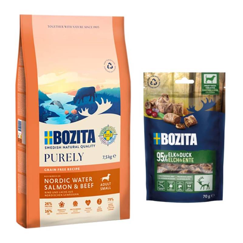 Bozita Dog Purely Grain Free + 2 x 70 g Meaty Bites mit Elch & Ente gratis! - 7,5 kg Adult Small Lachs & Rind Bozita Dog Purely Grain Free + 2 x 70 g Meaty Bites mit Elch & Ente gratis! - 7,5 kg Adult Small Lachs & Rind von Purely