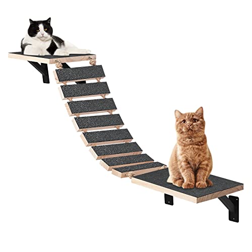 Purife Handgefertigte Holz-Katzenwandaufhängung – Wandmontierte Katzenregale, Katzenwand-Sitzstange, Katzenwand-Sitzstange, Katzen-Leiter, Baumregal, Katzenwandmöbel, Katzenhängematte von Purife