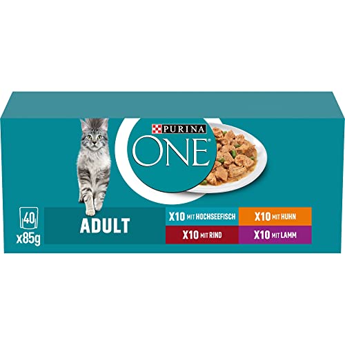 PURINA ONE Adult Katzenfutter nass, Sorten-Mix, 40er Pack (40 x 85g) von PURINA ONE