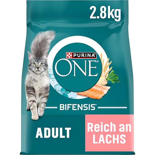 PURINA ONE BIFENSIS Adult Katzenfutter trocken, reich an Lachs, 4er Pack (4 x 2,8kg) von PURINA ONE