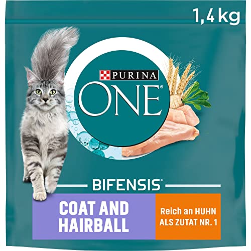 PURINA ONE BIFENSIS Coat & Hairball Katzenfutter trocken, reich an Huhn, 6er Pack (6 x 1,4kg) von Purina ONE