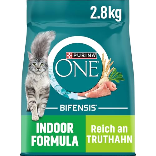 PURINA ONE BIFENSIS Indoor Formula Katzenfutter trocken für Hauskatzen, reich an Truthahn, 4er Pack (4 x 2,8kg) von PURINA ONE