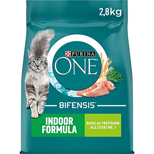 PURINA ONE BIFENSIS Indoor Formula Katzenfutter trocken für Hauskatzen, reich an Truthahn, 4er Pack (4 x 2,8kg) von PURINA ONE