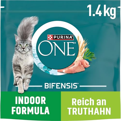 PURINA ONE BIFENSIS Indoor Formula Katzenfutter trocken für Hauskatzen, reich an Truthahn, 6er Pack (6 x 1,4kg) von PURINA ONE