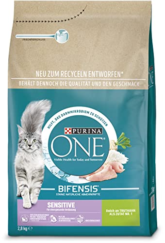 PURINA ONE BIFENSIS Sensitive Katzenfutter trocken, reich an Truthahn, 4er Pack (4 x 2,8kg) von Purina ONE