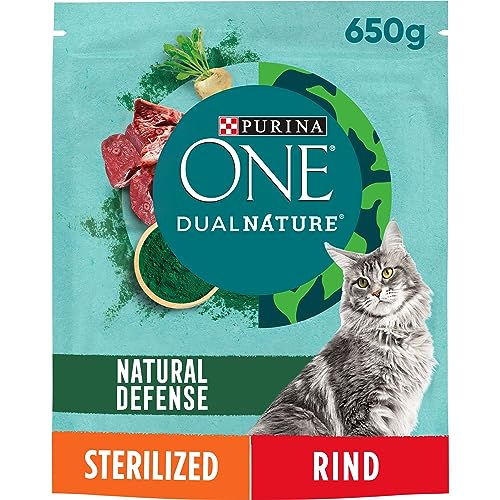 PURINA ONE Dual Nature Katzenfutter trocken für kastrierte Katzen mit Spirulina, reich an Rind, 6er Pack (6 x 650g) von Purina ONE