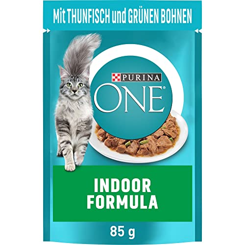 PURINA ONE Indoor Formula Katzenfutter nass, zarte Stückchen in Sauce für Hauskatzen, mit Thunfisch, 26er Pack (26 x 85g) von Purina ONE