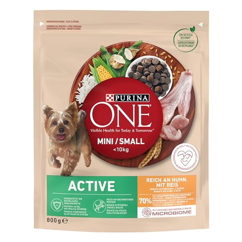 PURINA ONE Mini/Small Active Hundefutter trocken für kleine Hunde, reich an Huhn & Reis, 8er Pack (8 x 800g) von Purina ONE