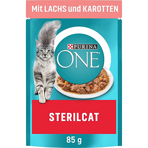 PURINA ONE STERILCAT Katzenfutter nass, zarte Stückchen in Sauce für sterilisierte Katzen, mit Lachs, 26er Pack (26 x 85g) von PURINA ONE