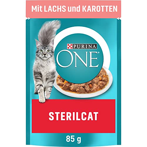 PURINA ONE STERILCAT Katzenfutter nass, zarte Stückchen in Sauce für sterilisierte Katzen, mit Lachs, 26er Pack (26 x 85g) von Purina ONE