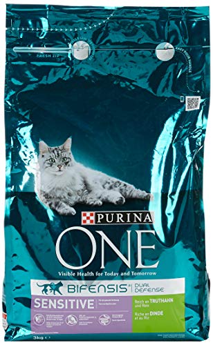 Purina ONE BIFENSIS Sensitive Katzentrockenfutter: reich an Truthahn & Reis, hohe Verträglichkeit bei Katzen mit empfindlicher Verdauung, mit Omega 6, 3 kg von PURINA ONE