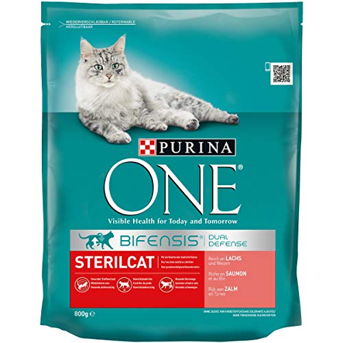 Purina ONE BIFENSIS Sterilcat Katzentrockenfutter: für kastrierte Katzen, reich an Lachs & Weizen, gesunder Stoffwechsel, 8er Pack (8 x 800 g) von PURINA ONE