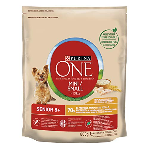 Purina One Mini < 10 kg Dental Trockenfutter für kleine Hunde mit Huhn und Reis, 8 Packungen à 800 g von Pro Plan