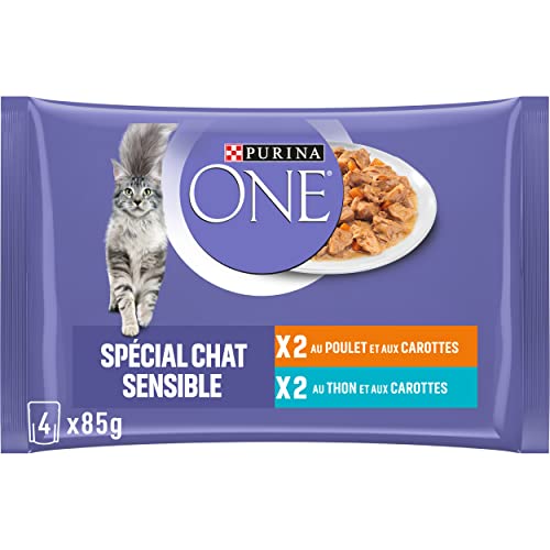 Purina One Schliff in Sauce, Mahlzeit für ausgewachsene Katzen, Hähnchen + Thunfisch, 12 (4 x 85 g) von PURINA ONE