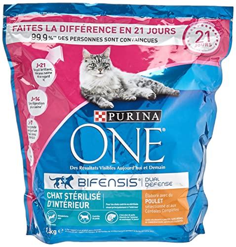 Purina One Spécial Chat Stérilisé d'Intérieur Katzenfutter, mit Huhn und Vollkorngetreide, 1,5 kg, Trockenfutter für erwachsene Katzen, 6 Stück (Verpackung kann varrierien) von PURINA ONE