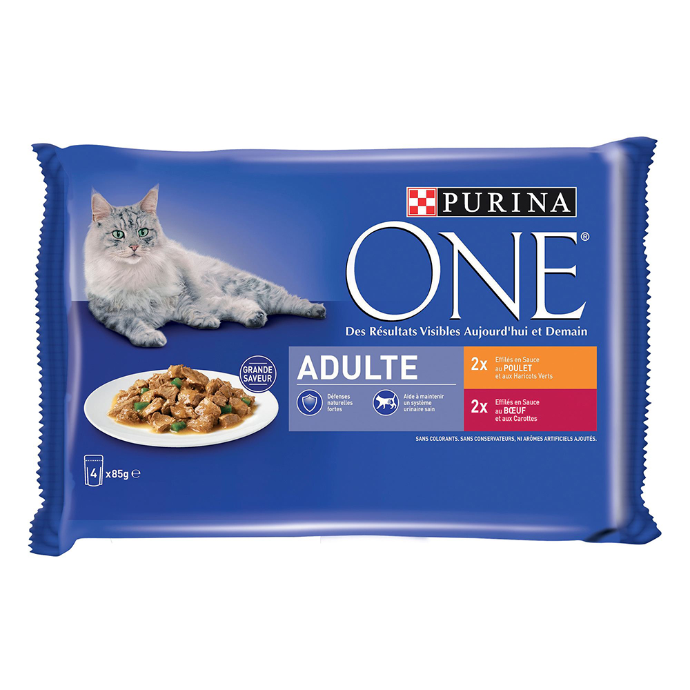 12 + 4 gratis! 16 x 85 g PURINA ONE - Adult Huhn und Rind von Purina One