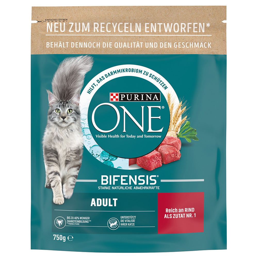 2 x 450 g / 650 g / 750 g Purina ONE zum Sonderpreis! - Adult Rind & Vollkorngetreide (2 x 750 g) von Purina One