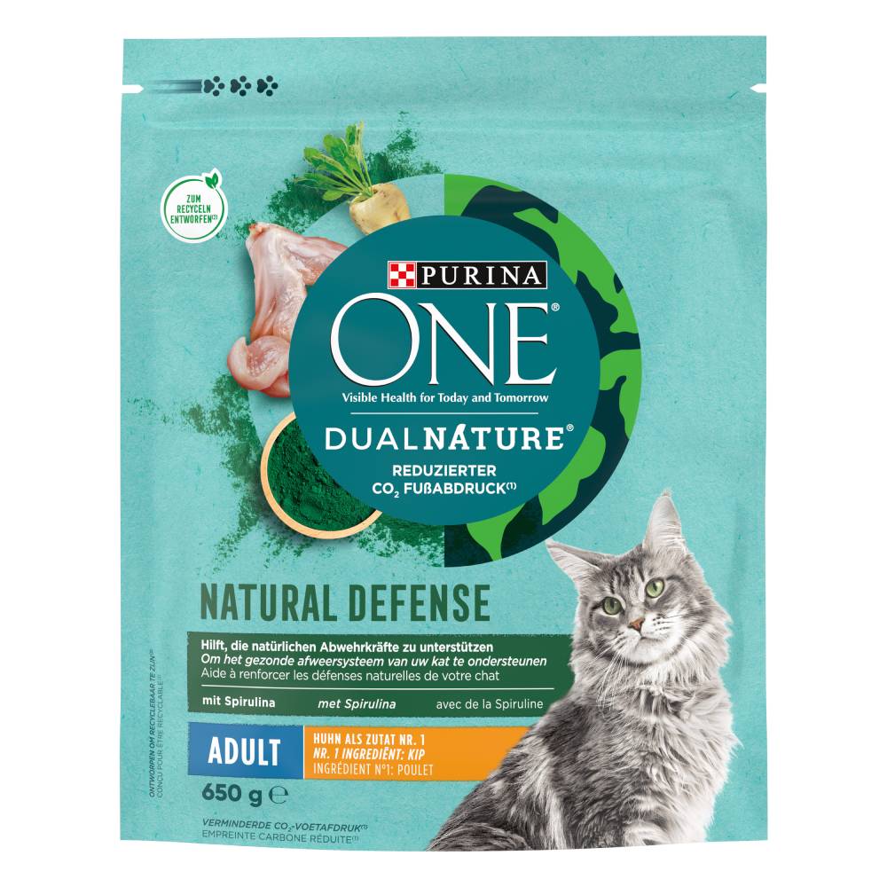 2 x 450 g / 650 g / 750 g Purina ONE zum Sonderpreis! - Dual Nature Adult Huhn mit Spirulina (2 x 650 g) von Purina One