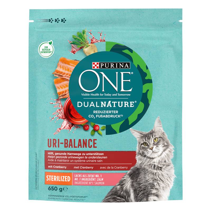 2 x 450 g / 650 g / 750 g Purina ONE zum Sonderpreis! - Dual Nature Sterilized mit Lachs & Preiselbeeren (2 x 650 g) von Purina One