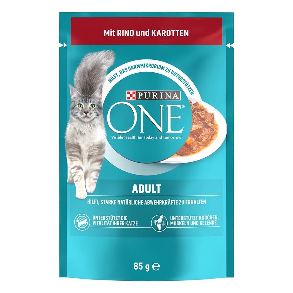 2 x PURINA ONE zum Sonderpreis! - Adult Rind & Karotte (52 x 85 g) von Purina One