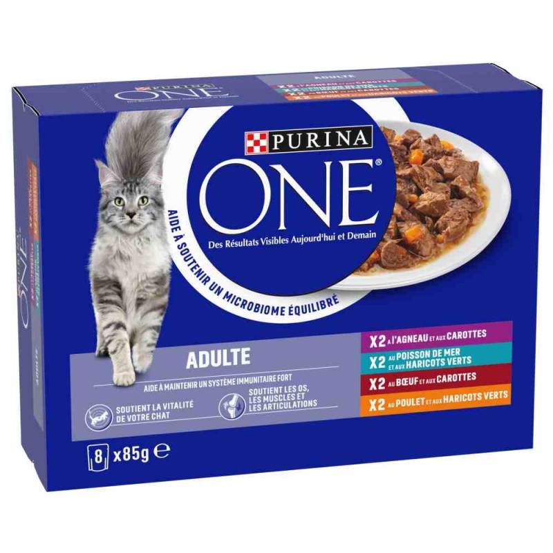 24 + 8 gratis! 32 x 85 g PURINA ONE  - ADULT: Mix (4 Sorten) von Purina One